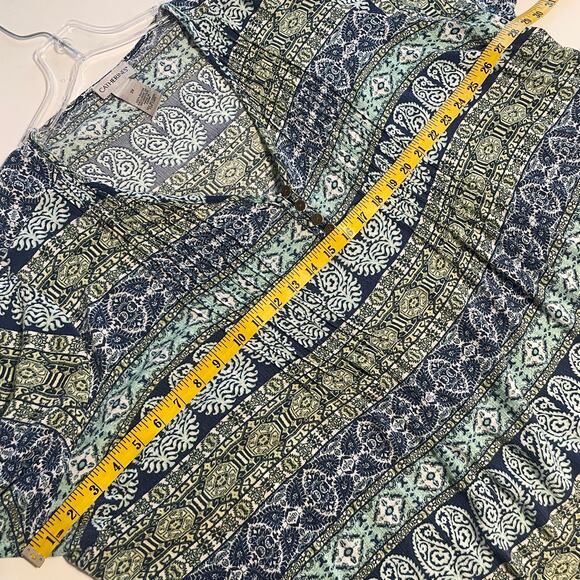 Catherines Pintucked Henley Top Womens Size 2X  Green & Blue Paisley Boho Tunic - Picture 5 of 6